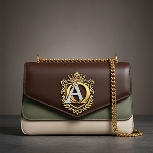 Elegant Brown and Green Designer Shoulder Bag